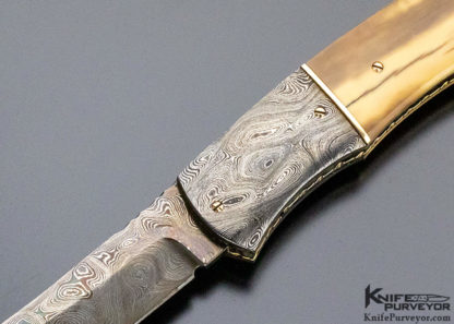 Aaron Frederick Custom Knife Damascus & Fossilized Walrus Linerlock - Image 7