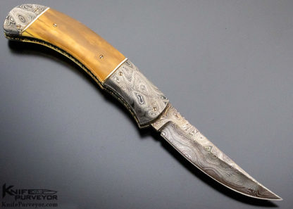 Aaron Frederick Custom Knife Damascus & Fossilized Walrus Linerlock