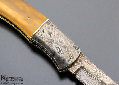 Aaron Frederick Custom Knife Damascus & Fossilized Walrus Linerlock - Image 6