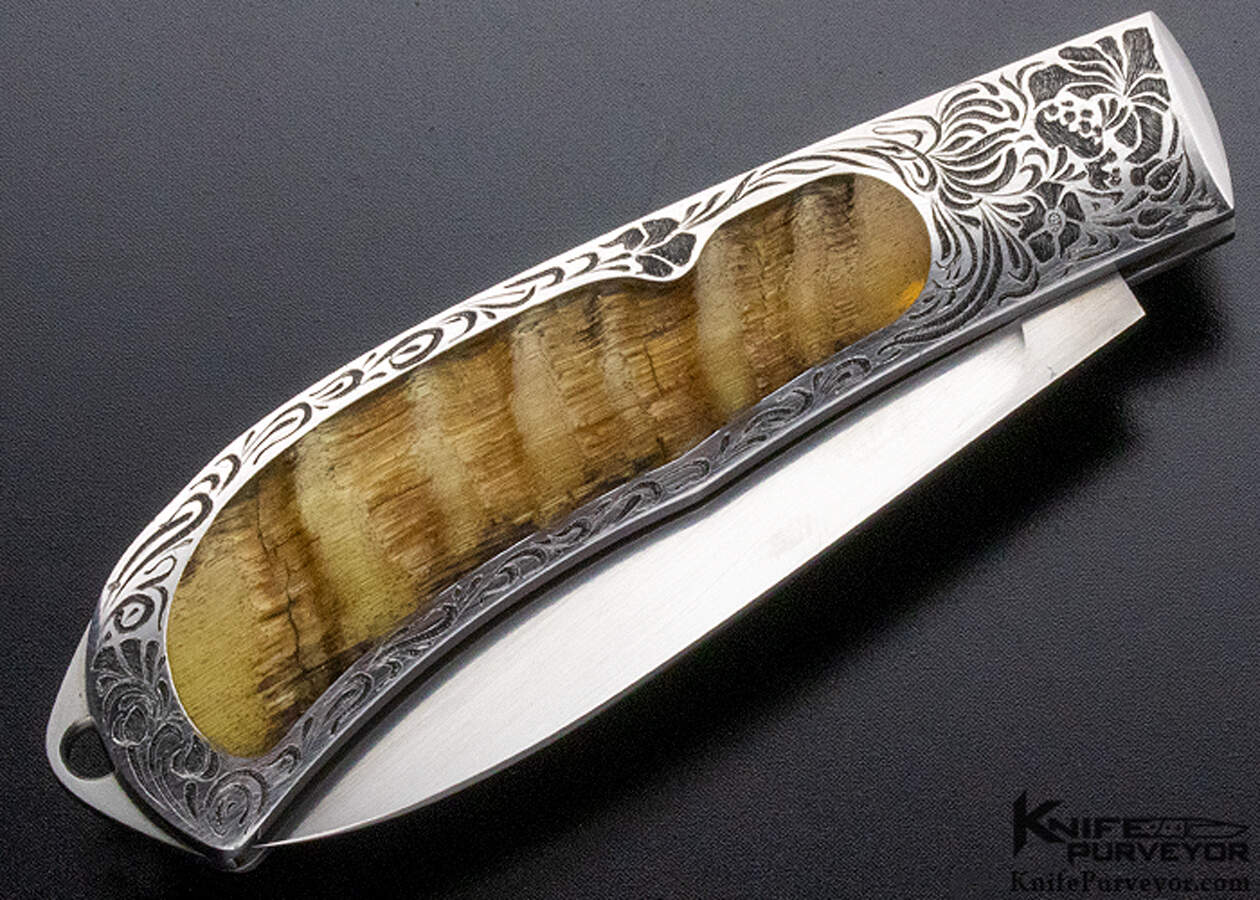 Steve Hoel Custom Knife Aldo Rizzini Engraved Rams Horn Lockback