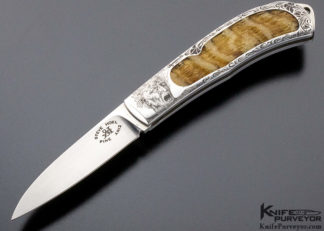Steve Hoel Custom Knife Aldo Rizzini Engraved Rams Horn Lockback 9606