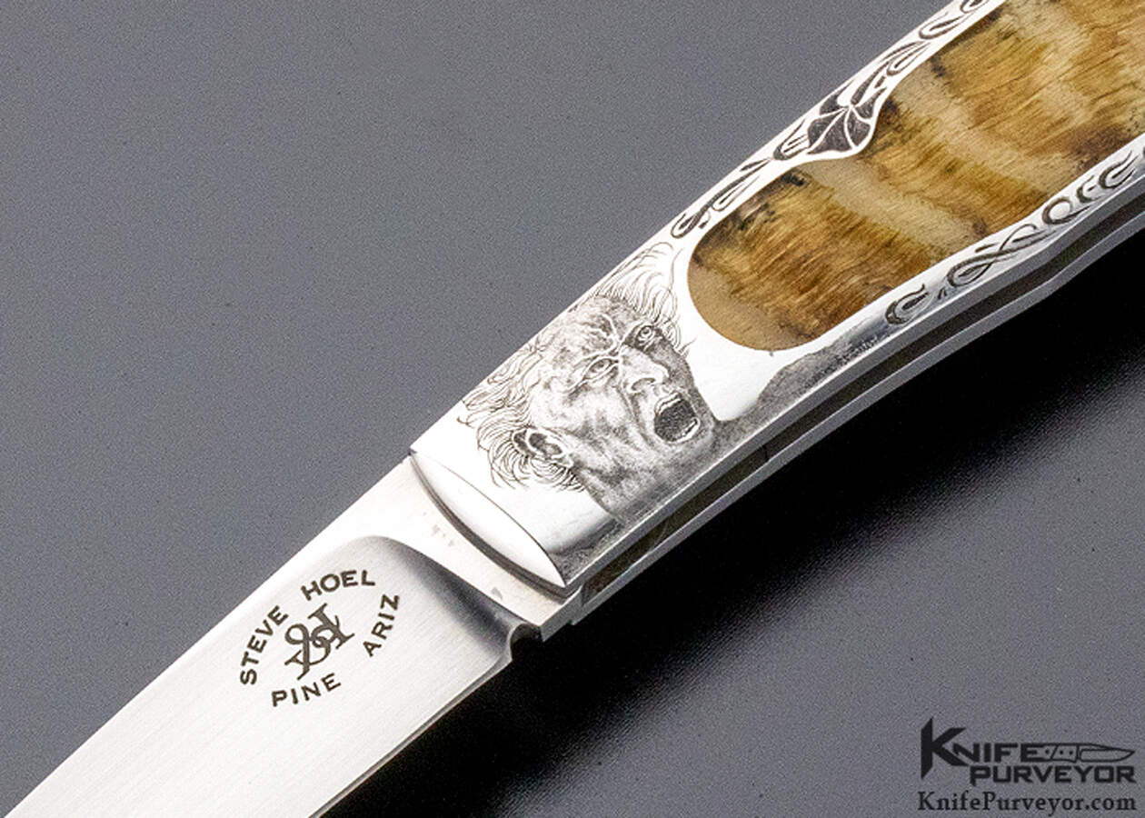 Steve Hoel Custom Knife Aldo Rizzini Engraved Rams Horn Lockback - Image 2