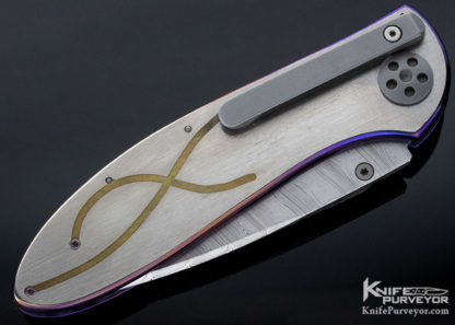 Allen Elishewitz Custom Knife Damasteel & Differentially Anodized Hand Rubbed Satin Finished Titanium California Opening Lever Lock - Image 4