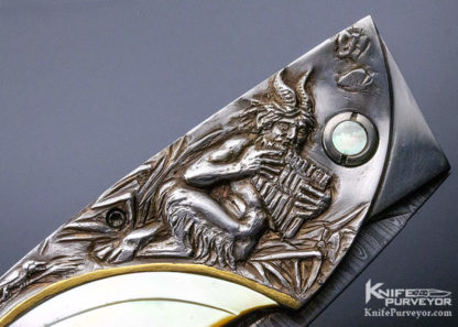 Arpad Bojtos Custom Knife Carved Art Knife "Pan and the Virgin" Linerlock - Image 2