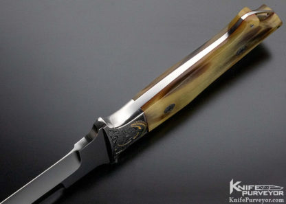 S.R. Johnson Custom Knife Ram's Horn Fighter Engraved by Bertil Aasland - Image 7