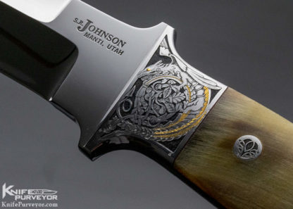 S.R. Johnson Custom Knife Ram's Horn Fighter Engraved by Bertil Aasland - Image 5