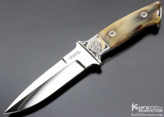 S.R. Johnson Custom Knife Ram's Horn Fighter Engraved by Bertil Aasland 12575