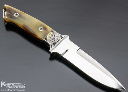S.R. Johnson Custom Knife Ram's Horn Fighter Engraved by Bertil Aasland - Image 3