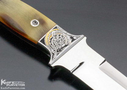 S.R. Johnson Custom Knife Ram's Horn Fighter Engraved by Bertil Aasland - Image 4