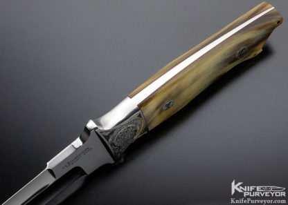 S.R. Johnson Custom Knife Ram's Horn Fighter Engraved by Bertil Aasland - Image 6
