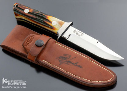 Bob Loveless Custom Knife Amber Stag Double Nude Logo Chute - Image 2