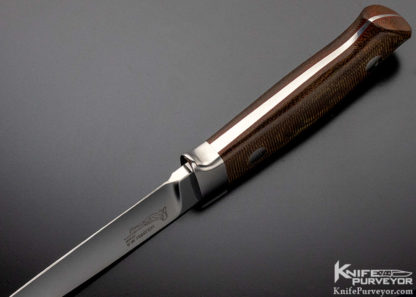 Bob Loveless Custom Knife Double Nude Logo Green Canvas Micarta with Stainless Steel Escutcheon "Field and Stream" Knife - Image 5