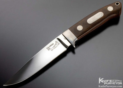 Bob Loveless Custom Knife Double Nude Logo Green Canvas Micarta with Stainless Steel Escutcheon "Field and Stream" Knife - Image 2