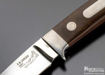Bob Loveless Custom Knife Double Nude Logo Green Canvas Micarta with Stainless Steel Escutcheon "Field and Stream" Knife - Image 3