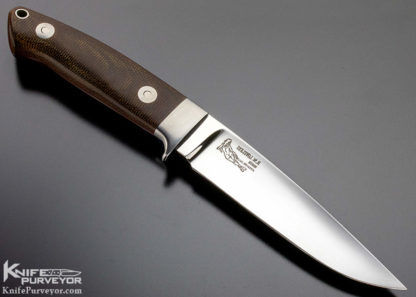 Bob Loveless Custom Knife Double Nude Logo Green Canvas Micarta with Stainless Steel Escutcheon "Field and Stream" Knife - Image 6