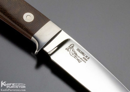 Bob Loveless Custom Knife Double Nude Logo Green Canvas Micarta with Stainless Steel Escutcheon "Field and Stream" Knife - Image 4