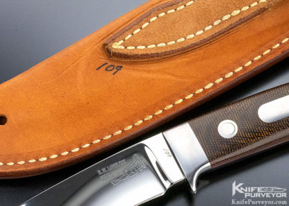 Bob Loveless Custom Knife Double Nude Logo Green Canvas Micarta with Stainless Steel Escutcheon "Field and Stream" Knife - Image 8