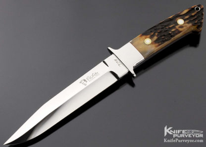 R.W. Loveless Custom Knife Portrait Logo Amber Stag Integral Fighter w/ Signed Sheath - Image 7