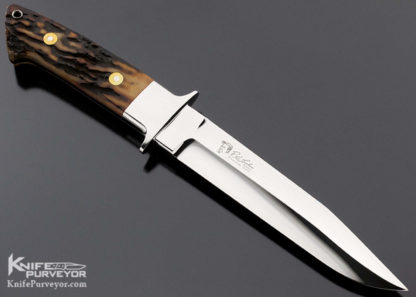 R.W. Loveless Custom Knife Portrait Logo Amber Stag Integral Fighter w/ Signed Sheath