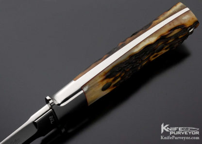 R.W. Loveless Custom Knife Portrait Logo Amber Stag Integral Fighter w/ Signed Sheath - Image 8