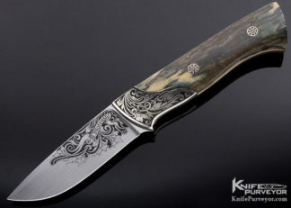 Buster Warenski Custom Knife Mammoth Hunter Engraved by Julie Warenski with Dwight Towell Sheath 18440