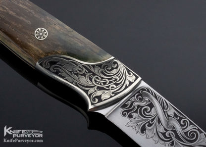Buster Warenski Custom Knife Julie Warenski Engraved Mammoth Fix Blade Dwight Towell Sheath - Image 3
