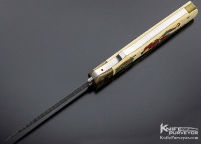 Butch Vallotton Custom Knife "Viper" OTF Auto Scrimshawed by Denise Kondria with Mokume and Damascus - Image 3