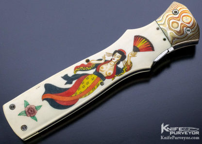 Butch Vallotton Custom Knife "Viper" OTF Auto Scrimshawed by Denise Kondria with Mokume and Damascus - Image 2