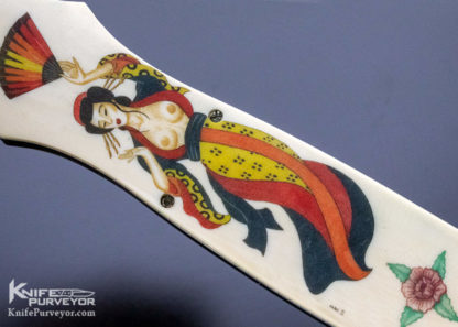 Butch Vallotton Custom Knife "Viper" OTF Auto Scrimshawed by Denise Kondria with Mokume and Damascus - Image 7