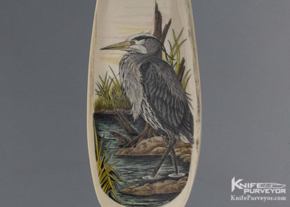 Charles Conner III Scrimshaw "Blue Heron in Water" on Stand