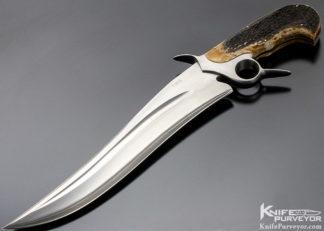 Claudio Sobral CAS Custom Knife San Mai Damascus Ring Guard Recurve Fighter without Sheath 9920