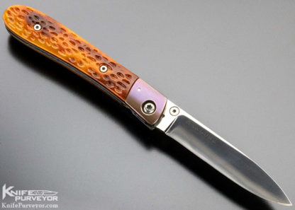 Charles Marlowe Custom Knife Anodized Titanium & Jigged Bone Linerlock - Image 3