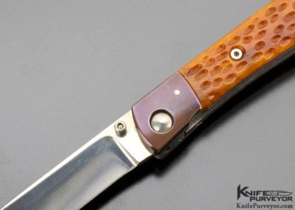 Charles Marlowe Custom Knife Anodized Titanium & Jigged Bone Linerlock - Image 6