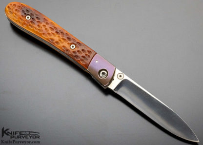 Charles Marlowe Custom Knife Anodized Titanium & Jigged Bone Linerlock - Image 12