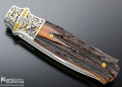 WD Pease Custom Knife Christian DeCamillus Engraved Amber Stag Lockback Engraved with 24 Kt Gold Inlaid - Image 6
