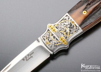 WD Pease Custom Knife Christian DeCamillus Engraved Amber Stag Lockback Engraved with 24 Kt Gold Inlaid - Image 2