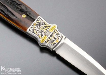 WD Pease Custom Knife Christian DeCamillus Engraved Amber Stag Lockback Engraved with 24 Kt Gold Inlaid - Image 5