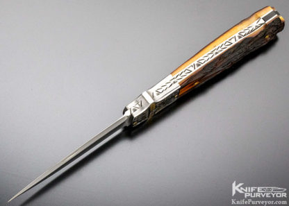 WD Pease Custom Knife Christian DeCamillus Engraved Amber Stag Lockback Engraved with 24 Kt Gold Inlaid - Image 7