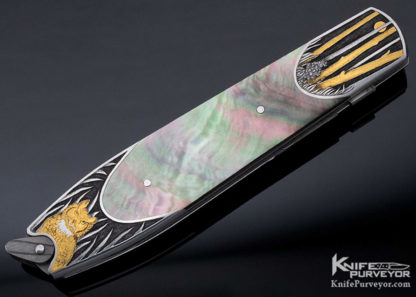Warren Osborne Custom Knife Engraved by Christy George Lockback with Black Lip Tahitain Pearl Shell - Image 3
