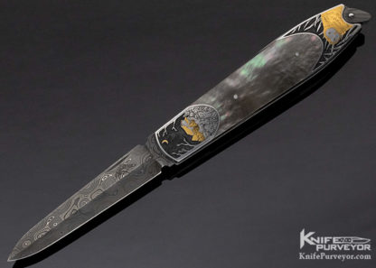 Warren Osborne Custom Knife Engraved by Christy George Lockback with Black Lip Tahitain Pearl Shell 10295
