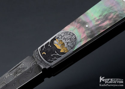 Warren Osborne Custom Knife Engraved by Christy George Lockback with Black Lip Tahitain Pearl Shell - Image 4