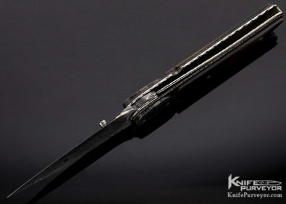Corrie Schoeman Custom Knife Mosaic Damascus & Black Lip Pearl Shell "Raindrop Gents Knife" Linerlock - Image 8
