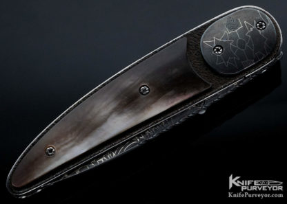 Corrie Schoeman Custom Knife Mosaic Damascus Black Lip Pearl Shell "Raindrop Gents Knife" Linerlock - Image 3