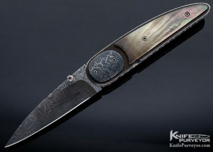 Corrie Schoeman Custom Knife Mosaic Damascus & Black Lip Pearl Shell "Raindrop Gents Knife" Linerlock