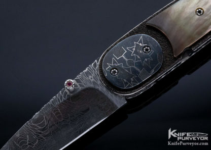 Corrie Schoeman Custom Knife Mosaic Damascus & Black Lip Pearl Shell "Raindrop Gents Knife" Linerlock - Image 5