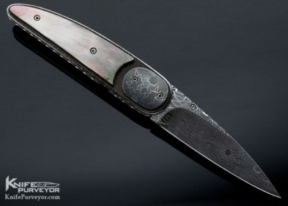 Corrie Schoeman Custom Knife Mosaic Damascus & Black Lip Pearl Shell "Raindrop Gents Knife" Linerlock - Image 4