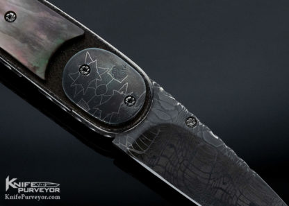 Corrie Schoeman Custom Knife Mosaic Damascus Black Lip Pearl Shell "Raindrop Gents Knife" Linerlock - Image 5