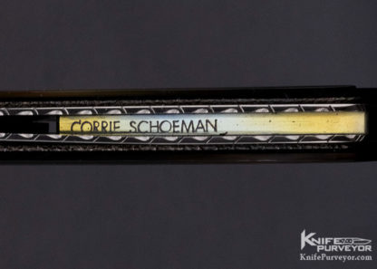 Corrie Schoeman Custom Knife Mosaic Damascus & Black Lip Pearl Shell "Raindrop Gents Knife" Linerlock - Image 9