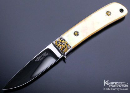 SR Johnson Custom Knife Goldlip Pearl Gents Knife Engraved by Dan Wilkerson