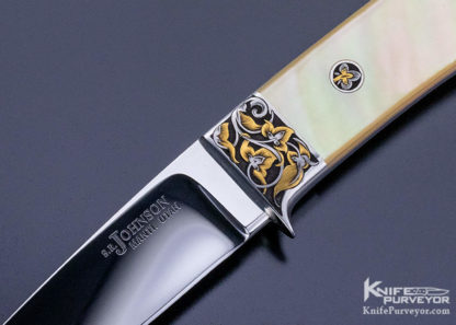 SR Johnson Custom Knife Goldlip Pearl Gents Knife Engraved by Dan Wilkerson - Image 5